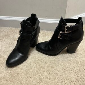 MICHAEL Michael Kors Black Heeled Boots with Buckle Accents